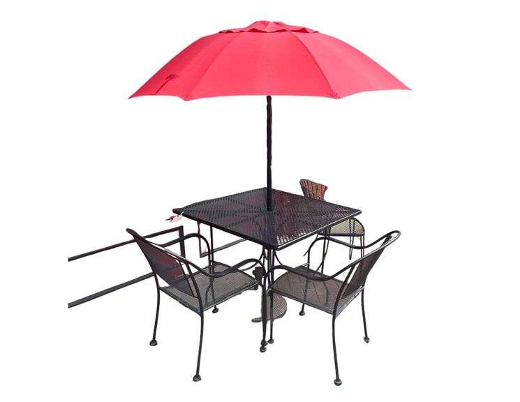Steel Dining Table With Chairs 36in. Square X 28.5 in. H. Includes Umbrella image