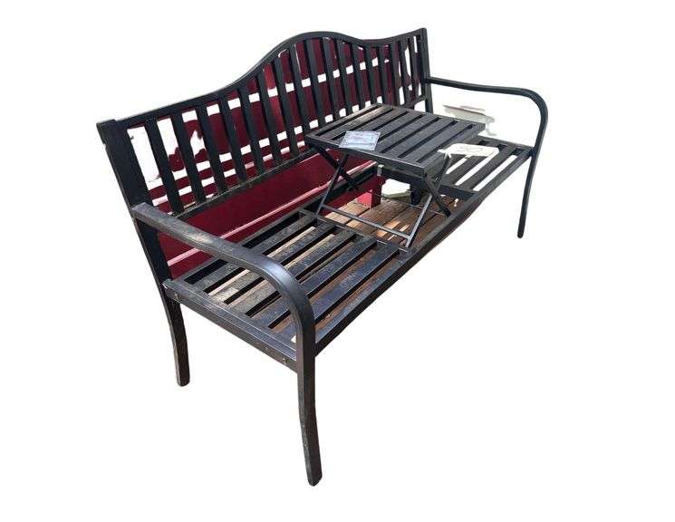 Metal Bench with Adjustable Height Middle Table - 59 in x 22 in x 32 in image