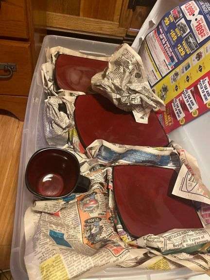 A Set of Soho Lounge Black and Red Dinner 16, Salad Plates 12,with 12 Coffee Mugs image