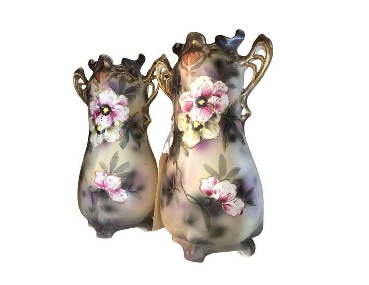 (2) Antique Royal Nippon Nishiki Vase With Painted Gold And Dogwood Flowers image
