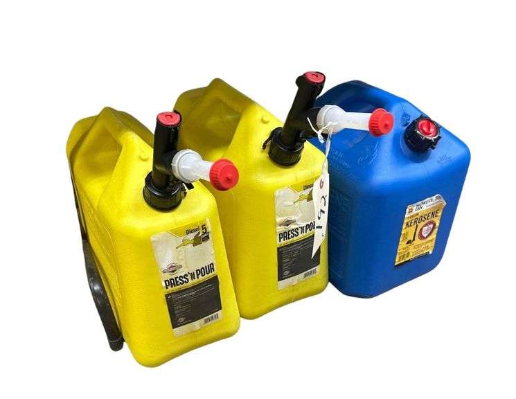 2 - 5 Gallon Diesel Cans - 1 - 5Gallon Kerosene Can image