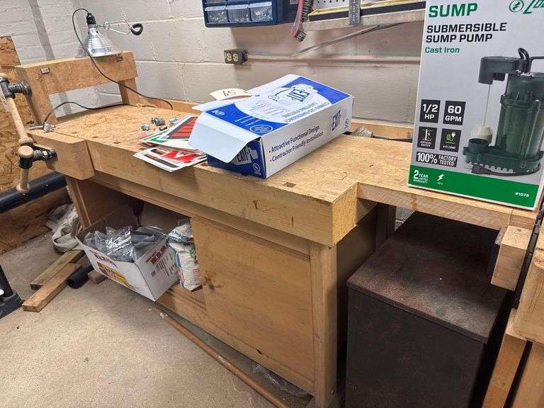 Wooden Workbench with Built In Vise - 77.5” Long x 2’ Depth x 34” Height image