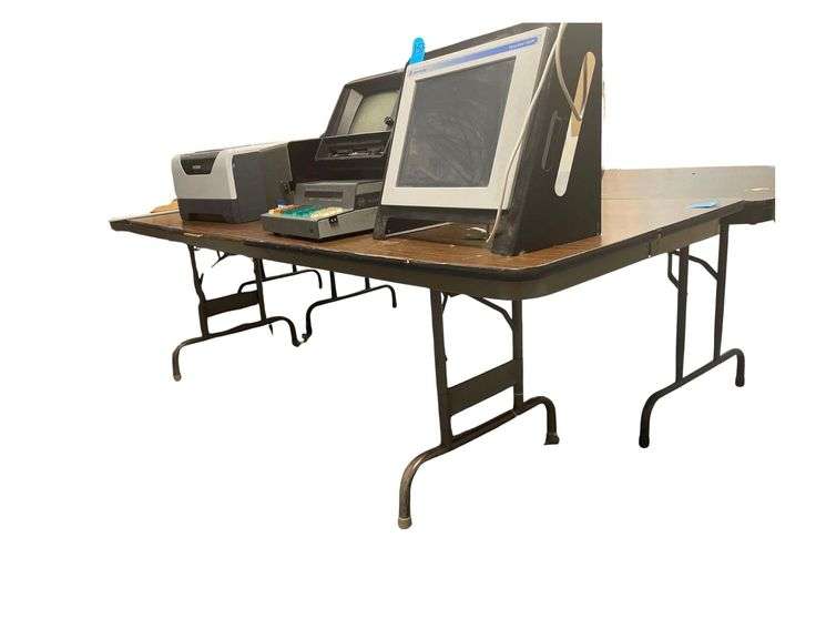 2 Wood and Metal Folding Tables 96x30x29 Inches Must be Removed After 4 PM image