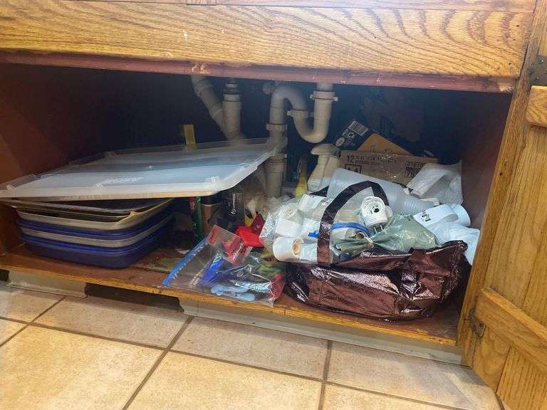 All Contents Under Sink Night Lights Clamps and Storage Containers image