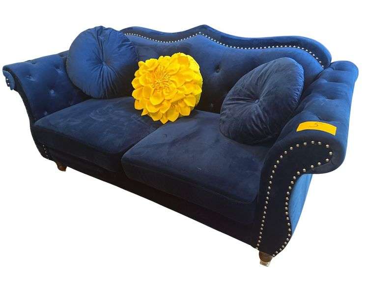 Modern Blue Velvet Loveseat image