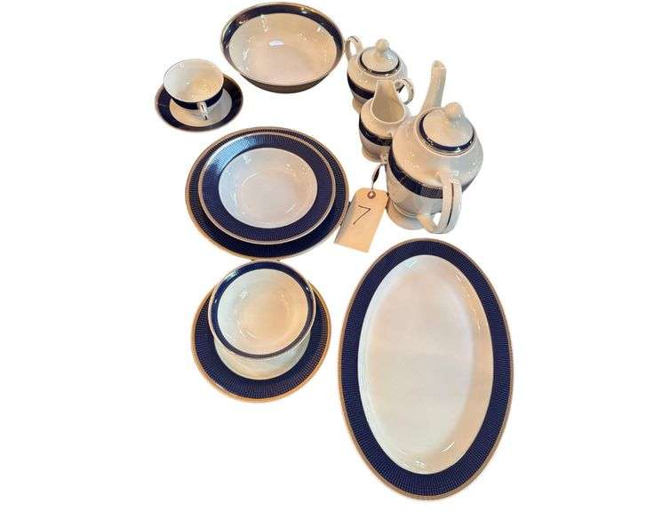 Lorren Home Trends Midnight Dinnerware Set, Service for 24 - Including Dinner Plates, Bread and Butter Plates, Soup Bowls, Dessert Bowls, Cup and Saucers, 3 Serving Platters, 3 Serving Bowls, 3 Salt and Pepper Sets, 3 Tea Sets w/ Cream and Sugar image