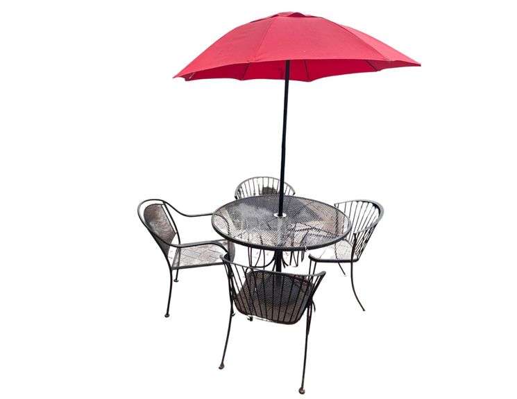 Steel Dining Table With Chairs 42 in. Diameter Xx28in. H. Includes Umbrella image