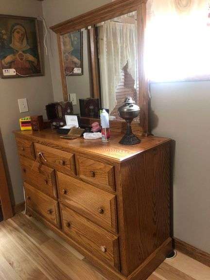 7 Drawer Dresser 55”x20”x33” With Mirror 40”x36” (Contents On Top Of Dresser Not Included) image