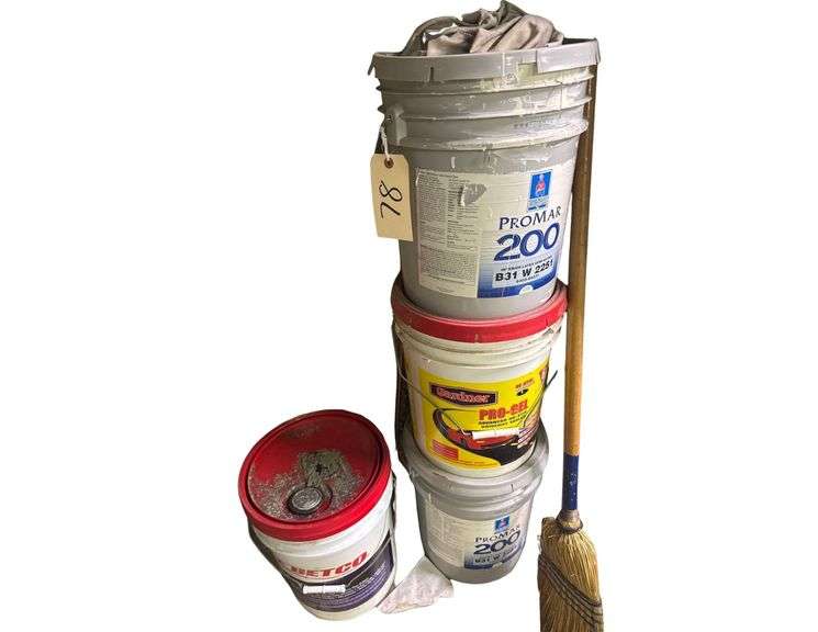 2 Cans of Paint, Can of Driveway Sealer and Can of Floor Stripper image
