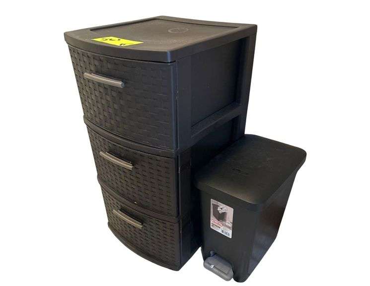 Plastic Drawer Set 12 in x 14 in x 24 in and Trash Can 7 in x 12 in x 12 in, 2.7 Gal/10.2 L image
