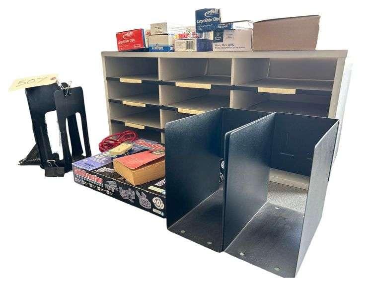 Assorted Office Supplies - Organizer, 29 in x 12 in x 13 in, Metal Organizers, Clips, Pins, Etc image