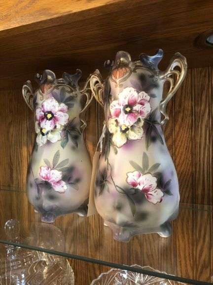 (2) Antique Royal Nippon Nishiki Vase With Painted Gold And Dogwood Flowers image