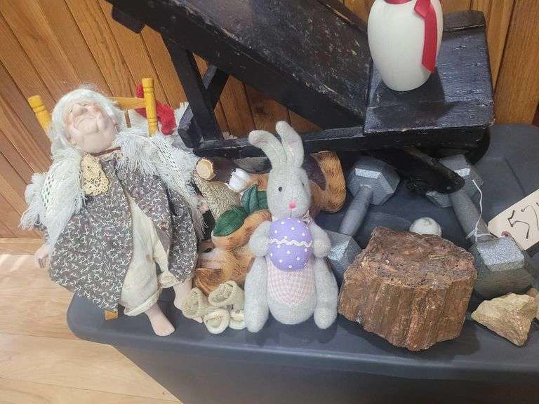 Collection of Vintage Stuffed Animals and 10lbs Weights image