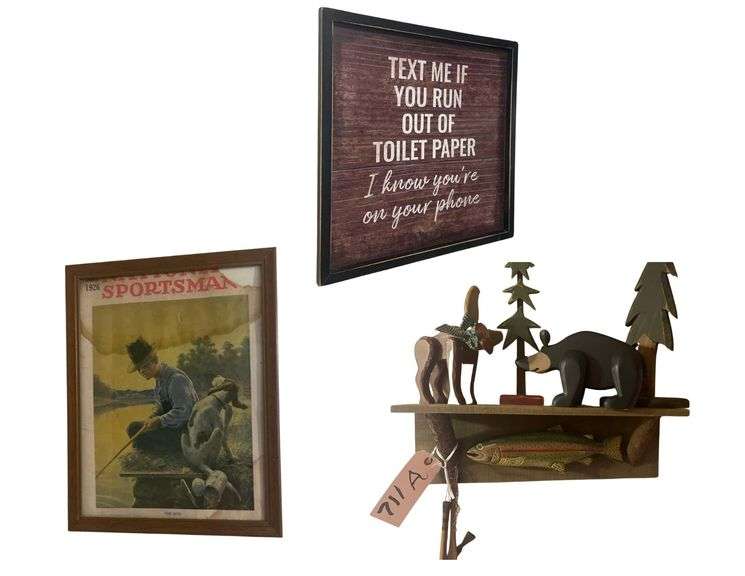 Woodsy motif Shelf Bear Moose Salmon plus 2 Wall Hangings image