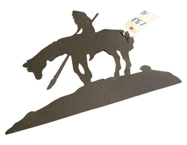 Metal Cut Out of an American Native And a Mesh Paper Holder image