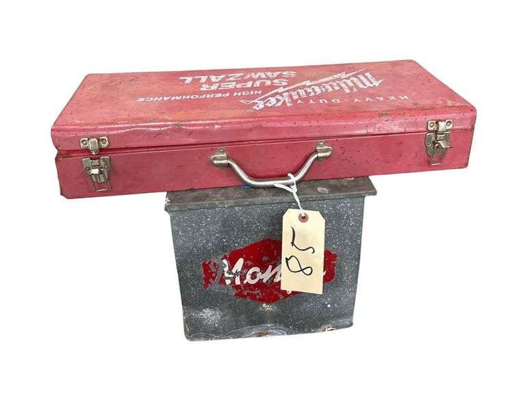 Box containing Car Battery, Mig-Wire, WD-40, Tape Measure, Etc., Metal Box image