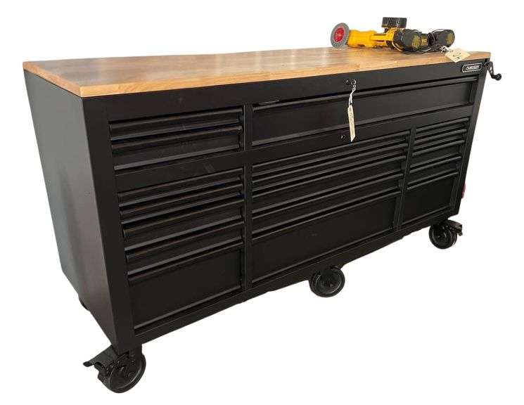 Husky Tool Chest / Work Bench - 6ft x 2ft - 18 Drawers - On Casters - *Like New* - Soft Close Drawers - Powered - Raisable Top image