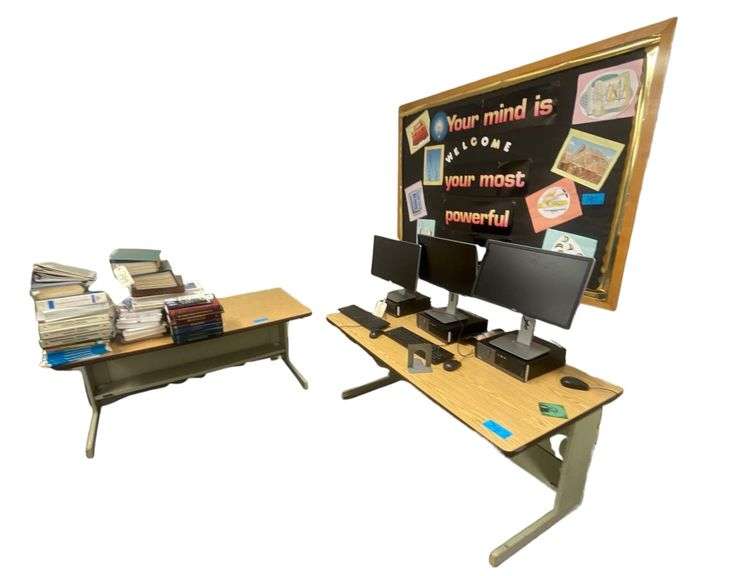 2 Tables 4ftx2ft, Round Table 4ftx2ft, Pin Board, 4ftx3ft (CONTENTS ON TABLE NOT INCLUDED) image