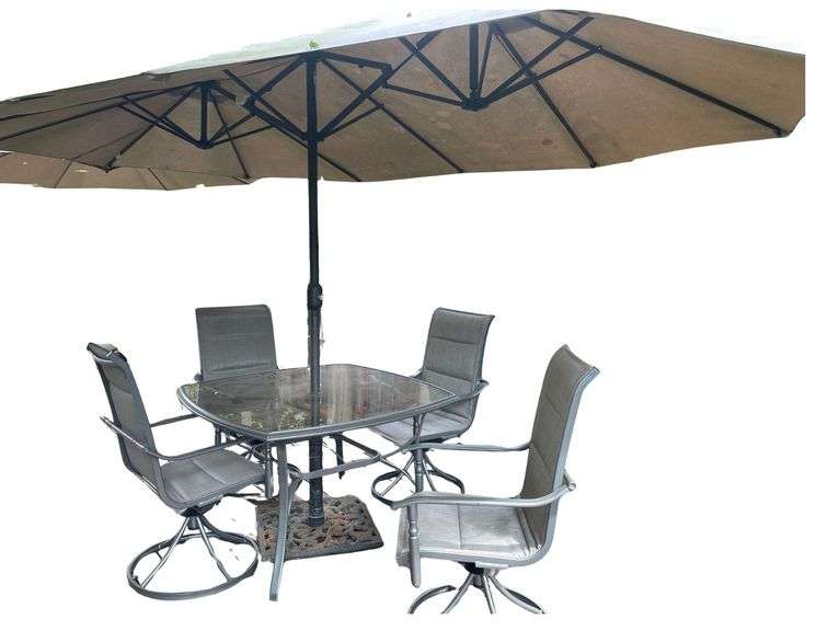 13 Foot Patio Umbrella with Table 50x50 Inches and 4 Swivel Chairs image