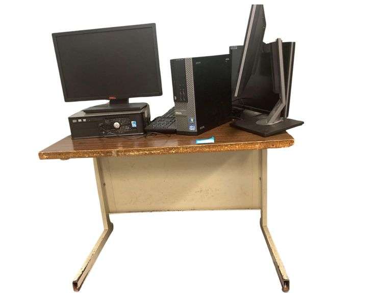 2 Dell Computers Model no. D03S on a Wooden Table 36x24x25.5 Inches image