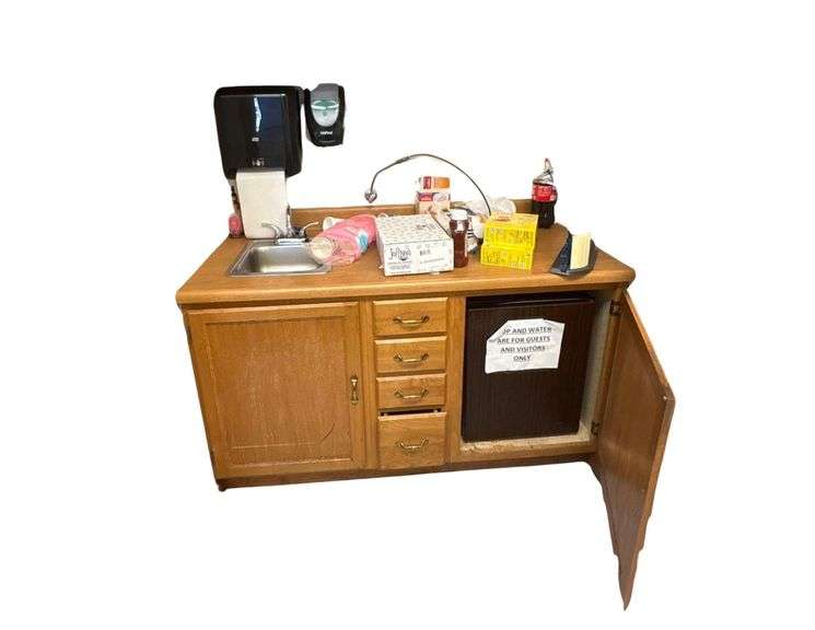 Contents of Closet - Coffee Creamer, Straws, Treys, Paper Towel Dispenser, Soap Dispenser, Mini Fridge, Etc. image