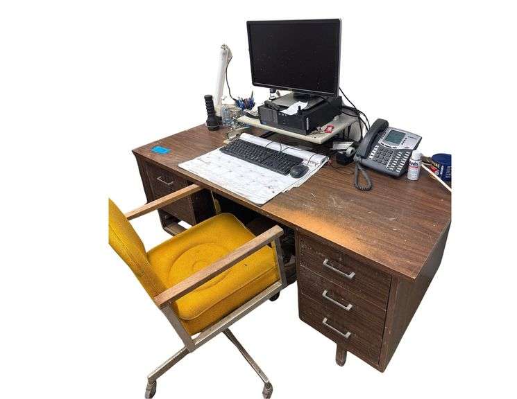 Desk, Chair, Dell Computer, Mini Fridge, Microwave, Radio image
