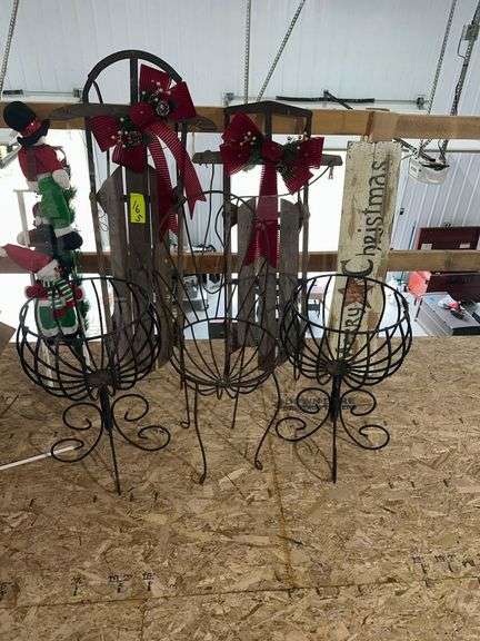 Metal Wire Planter Set - 26 in. H. X 14in. Diameter- wooden Sled Decor image