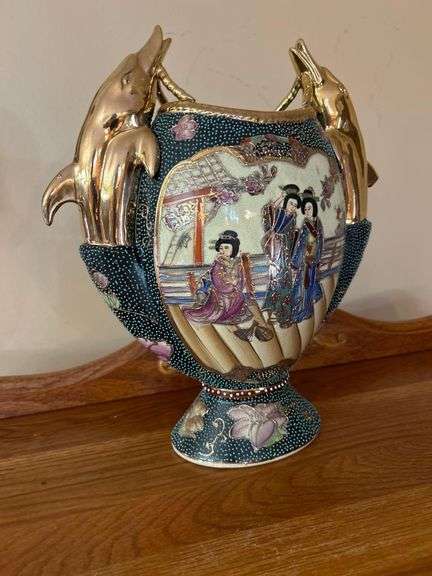 Royal Satsuma Double Dolphin Handle Vase - 12 in Tall image