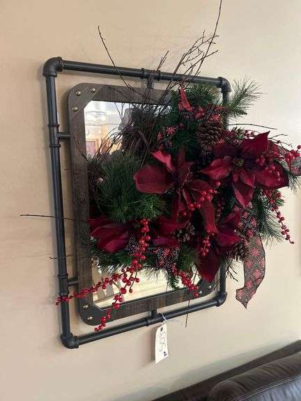 Lot of Wall Hangings - Mirror - 23 in x 31 in, Winter Decorations and Washboard - 9 in x 26 in image