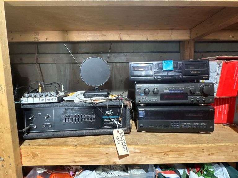 Peavey Speakers, Monitor and Stereo Equipment - 2 Peavey PA Speakers - Peavey 300 Series Monitor - Technics CD Changer, Stereo Receiver and Pioneer Cassette Deck image