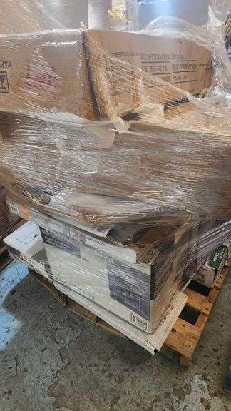 Pallet of VRious Items , 4 Drawer Storage Kits - Under Cabinet Range Hood - Toilet Seats - Table - Floor Tiles image