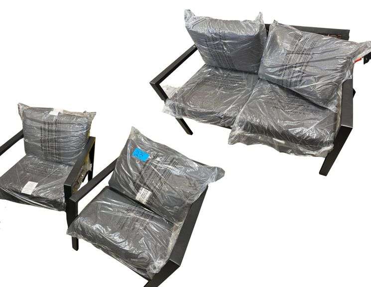 Black Metal Patio Furniture Set - Love Seat, 2 Arm Chairs, & Table (40" x 20" x 19") image