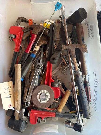 Bin of Tools - Pipe Wrenches - Hammers and Etc. image
