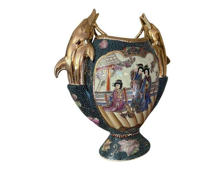 Royal Satsuma Double Dolphin Handle Vase - 12 in Tall image