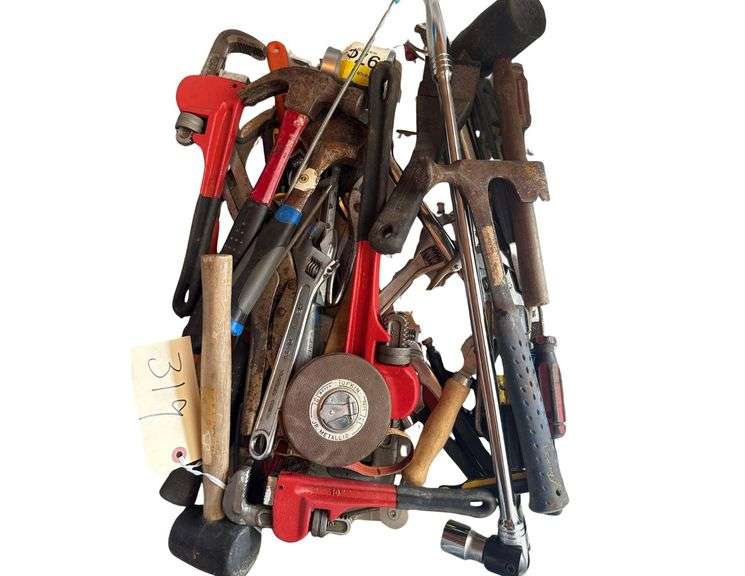 Bin of Tools - Pipe Wrenches - Hammers and Etc. image