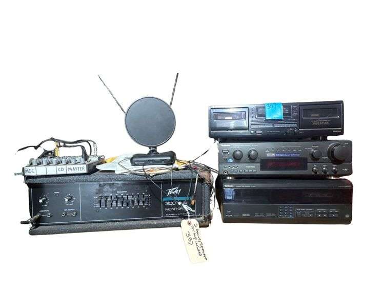 Peavey Speakers, Monitor and Stereo Equipment - 2 Peavey PA Speakers - Peavey 300 Series Monitor - Technics CD Changer, Stereo Receiver and Pioneer Cassette Deck image
