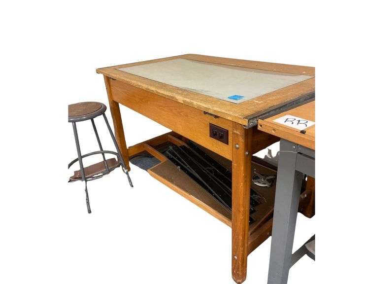 A Wooden Adjustable Drafting Table with Lights 60x37x37.5 Inches image