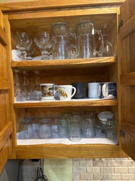 Contents Of Cabinet- Beer Mugs - Coffee Cups - Drinking Glasses image