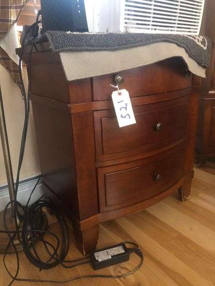 Wooden 3 Drawer Dresser 28”x17”x32” Includes Miscellaneous Contents image