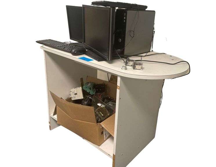 2 Dell Computers model no.D03S on a Wooden Table 41x24x31.5 Inches and Contents image