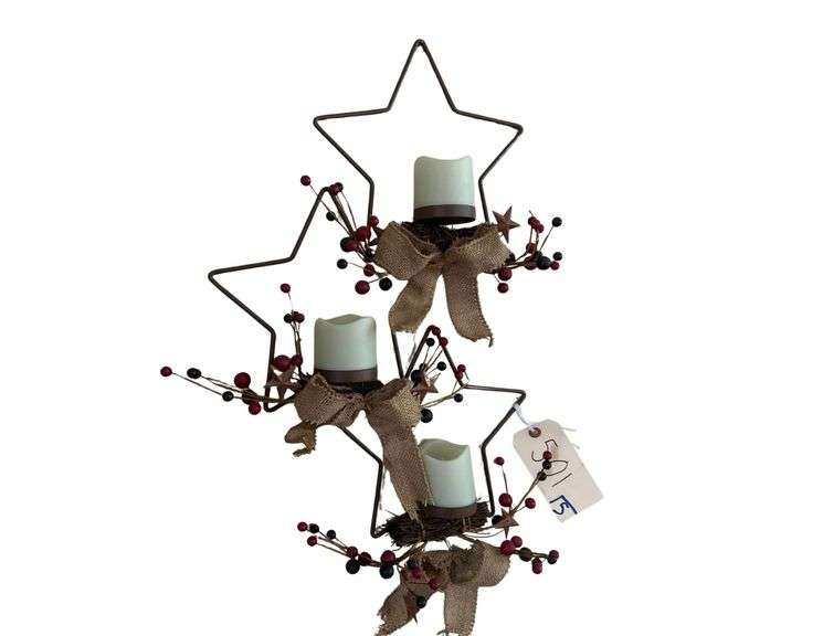 Lot of Wall Decorations - Star Candle Holders and Framed Quote image