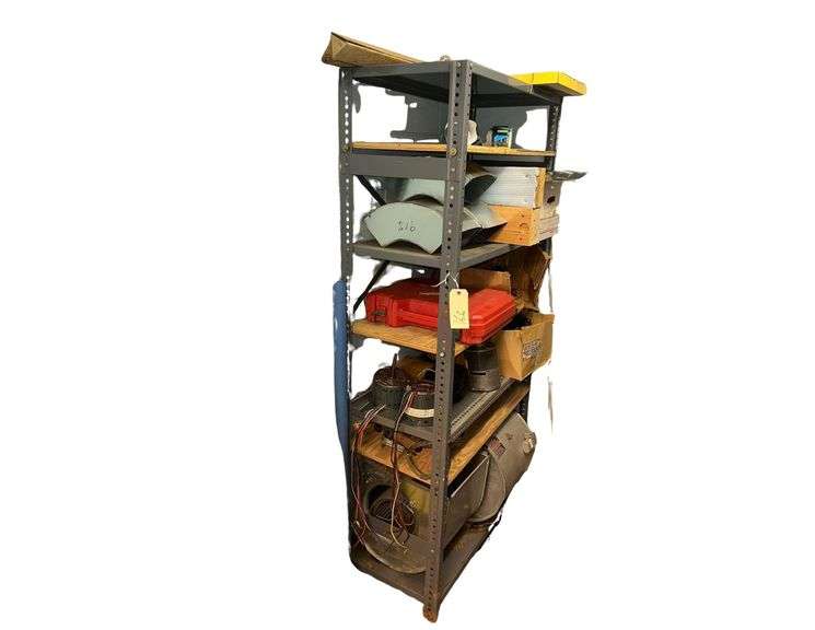 Steel Adjustable Shelf - 6ft. H. Contents Included- Refrigeration Parts- Duct Work - Empty Tool Case - Wiring Assortment image