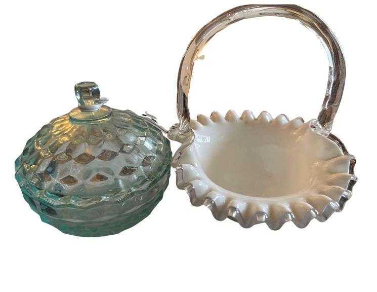 Milk glass Basket and Candy Dish image