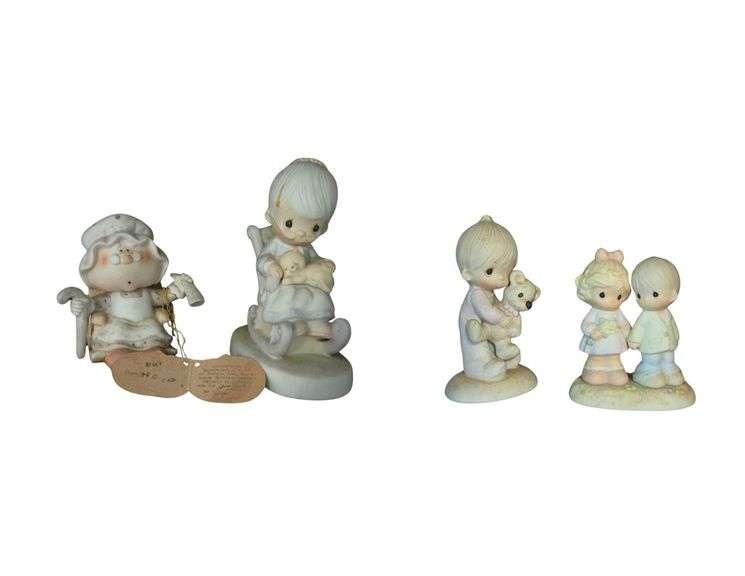 Precious Moments Figurines and Cross Stitched Wall Hangings image