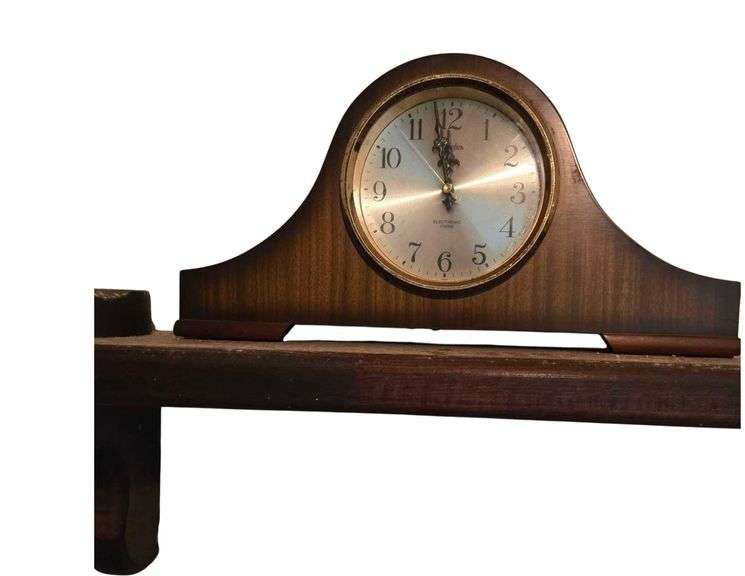 Hurricane Lamps with Wooden Base, Mantle Clock approx 17 in. x 8 in. image