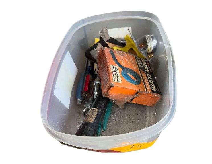 Plastic Bin of Assorted Hand Tools image