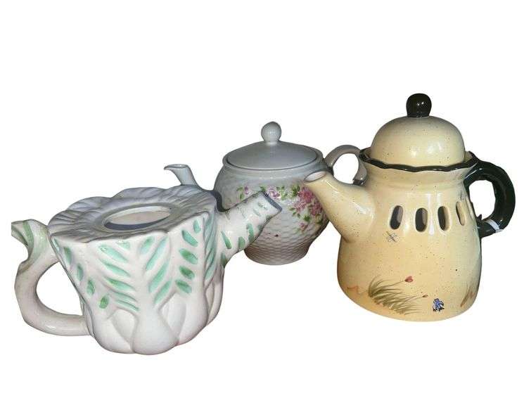 2 Shelves of Decorative Ceramics and Teapots - Stuffed Animals in Basket image