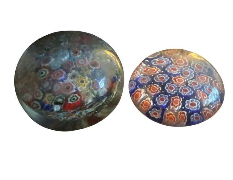 Pair of Art Glass Floral Paperweights image