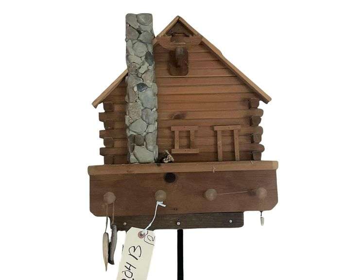 2 Pieces of Wall Art Log Cabin 16x17 Inches and a Wall Mounted Hurricane Lamp image