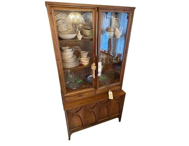 Broyhill Premier Brasilia Collection - China Cabinet Base & Deck - Catalog No. 6140-60 & 6140-61 - 37" x 17" x 71" - Includes Paperwork image